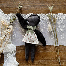 Ingrid Heirloom Raven Doll, 9 inches, organic sherpa, vintage linens