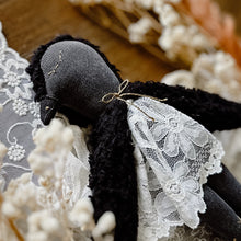 Ramona Heirloom Raven Doll, 9 inches, organic sherpa, vintage linens