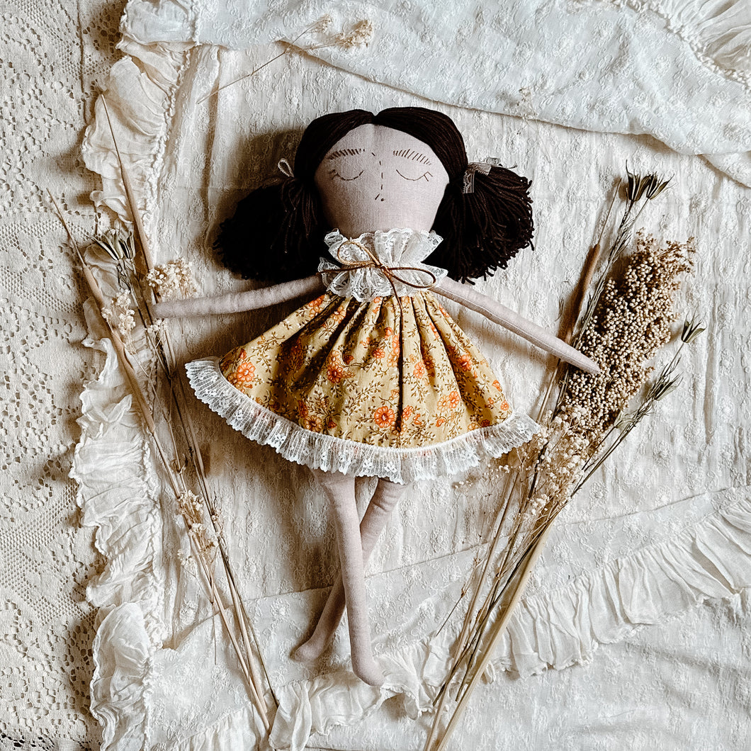 Dawn Heirloom Doll, 24 inches wool, vintage linen and lace